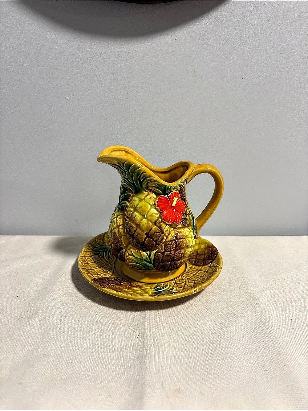1950’s Pineapple Pitcher & Saucer Yellow & Green